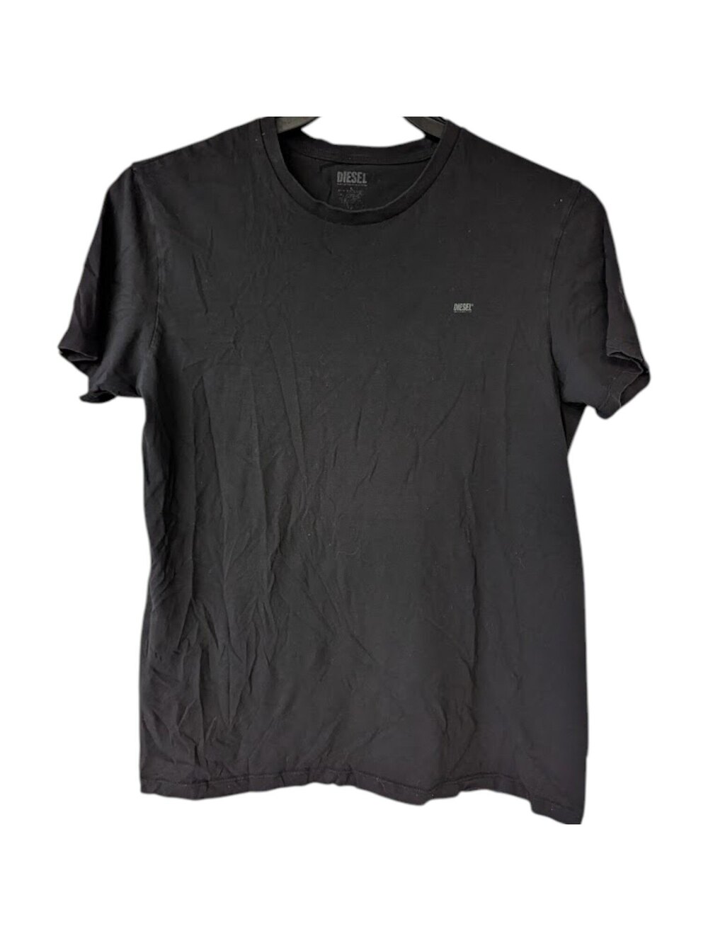 Diesel Randal Crew Neck T-Shirt Mens L Black Fitted Tiny Spellout Logo Tee 20x26